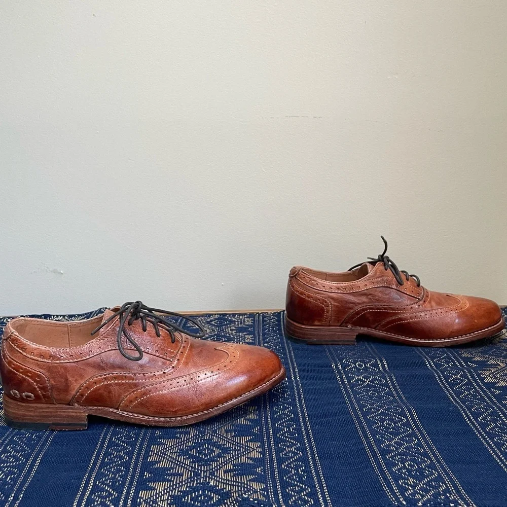 Bed|Stu Lita Oxfords Goodyear Welt Shoes Wingtip Rustic Brown Leather Size 7.5